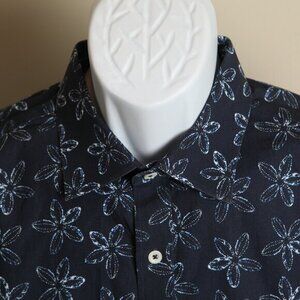 BUGATCHI Men's blue and white floral Shaped Fit long sleeve shirt L Large EUC